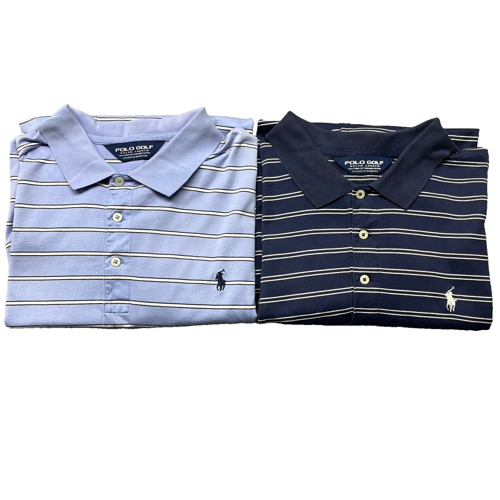 Polo Golf Ralph Lauren Shirts Mens XL Pima Cotton Blue Striped Pony Lot of 2